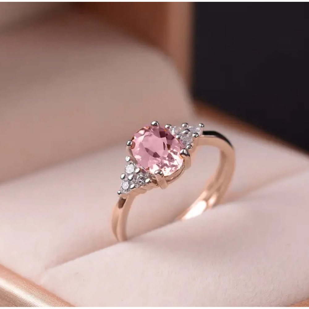 Rose Blossom Pink Gemstone with CZ Accent Rose Gold Ring